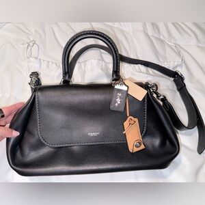 Coach Black Leather Satchel with Tan Leather Tags